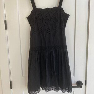 Black eyelet drop waist dress